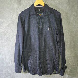 Diesel Mens Button Down Shirt Sz Small Dainty Dots Preppy Academia College Black